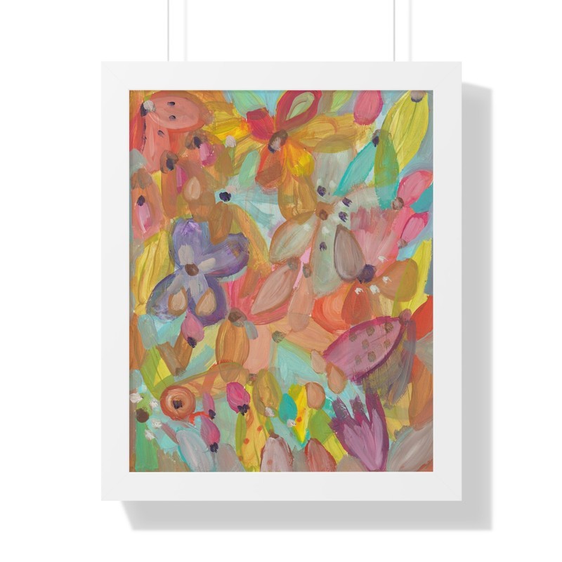 Abstract Floral Painting Framed Vertical Poster | Colorful Flower Art