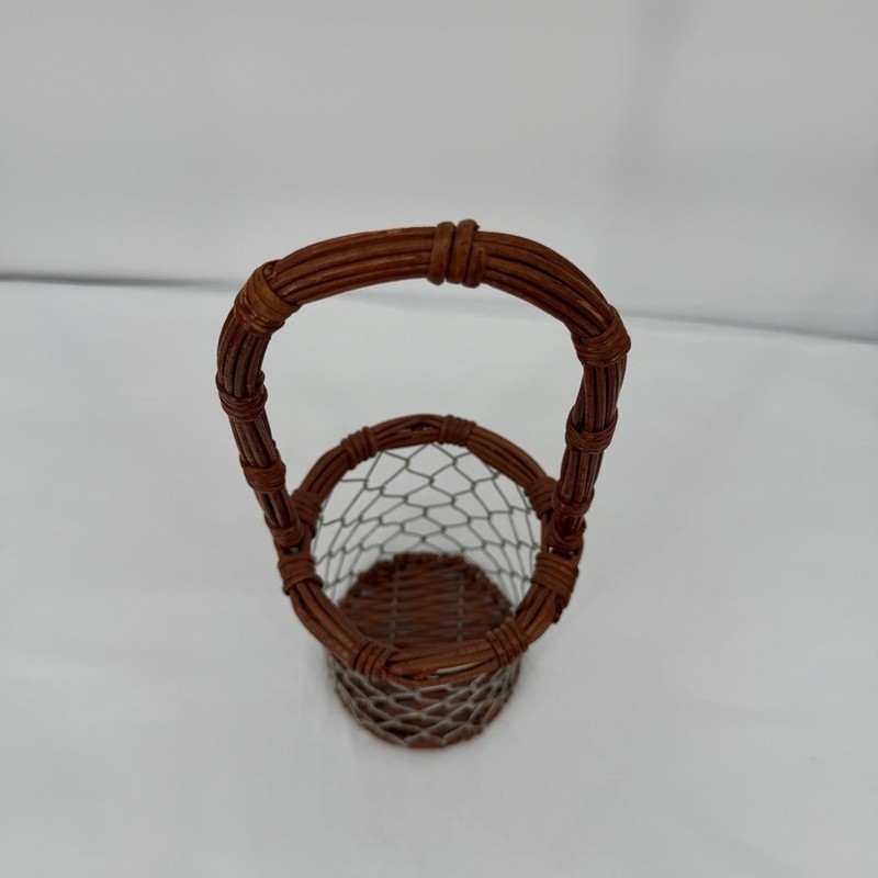 Wicker Wire Wine Bottle Basket Caddy w/ Handle Farmhouse Decor VTG MCM gallery