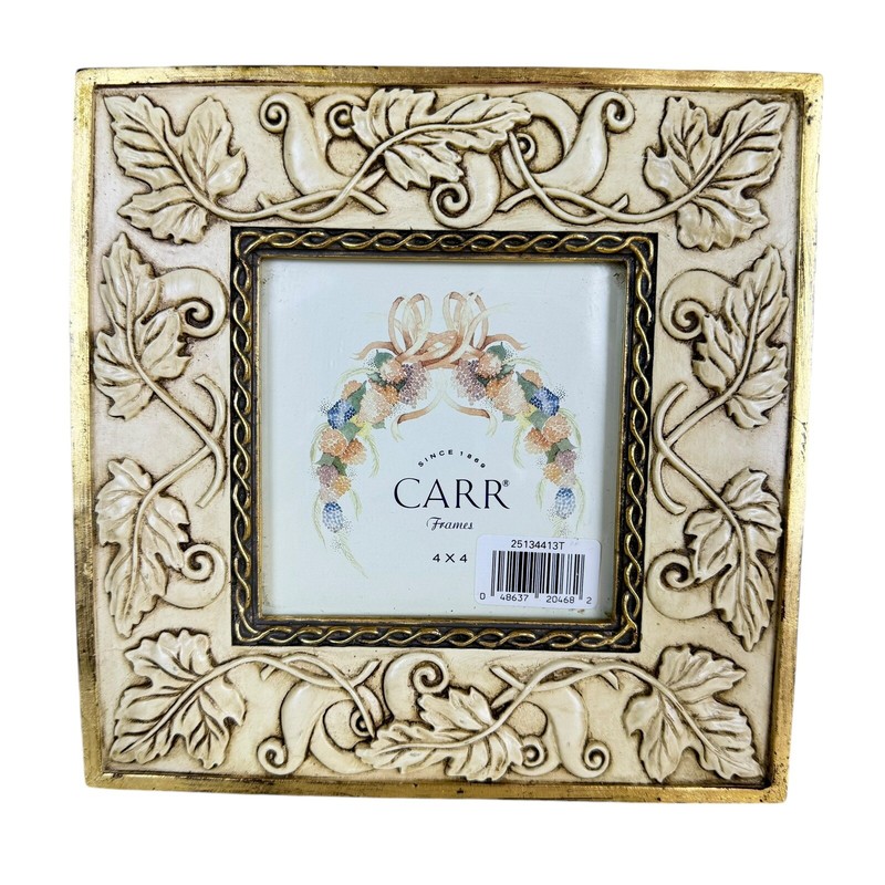 Carr Frames 4×4 Cream Leaf Design Resin Gold Trim Photo Frame