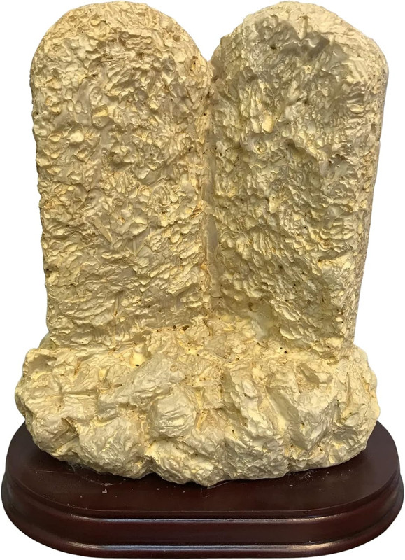 Ten Commandments Tabletop Decor Stone Replica Statue with Scripture on Wood Base gallery
