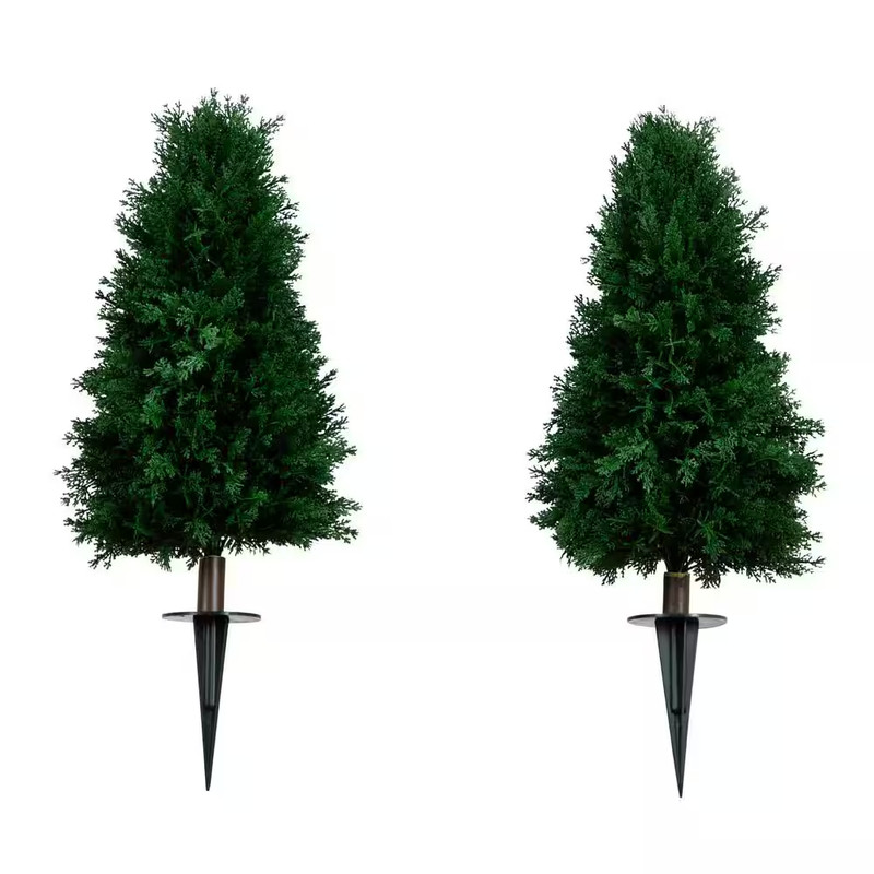 Artificial Cedar Trees Outdoor Plants 2 5 Ft UV Resistant Fake Trees 2 Pack