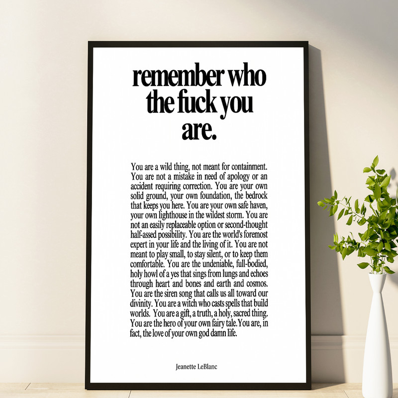 Remember Who You Are Wall Art, Bold Motivational Quote Poster