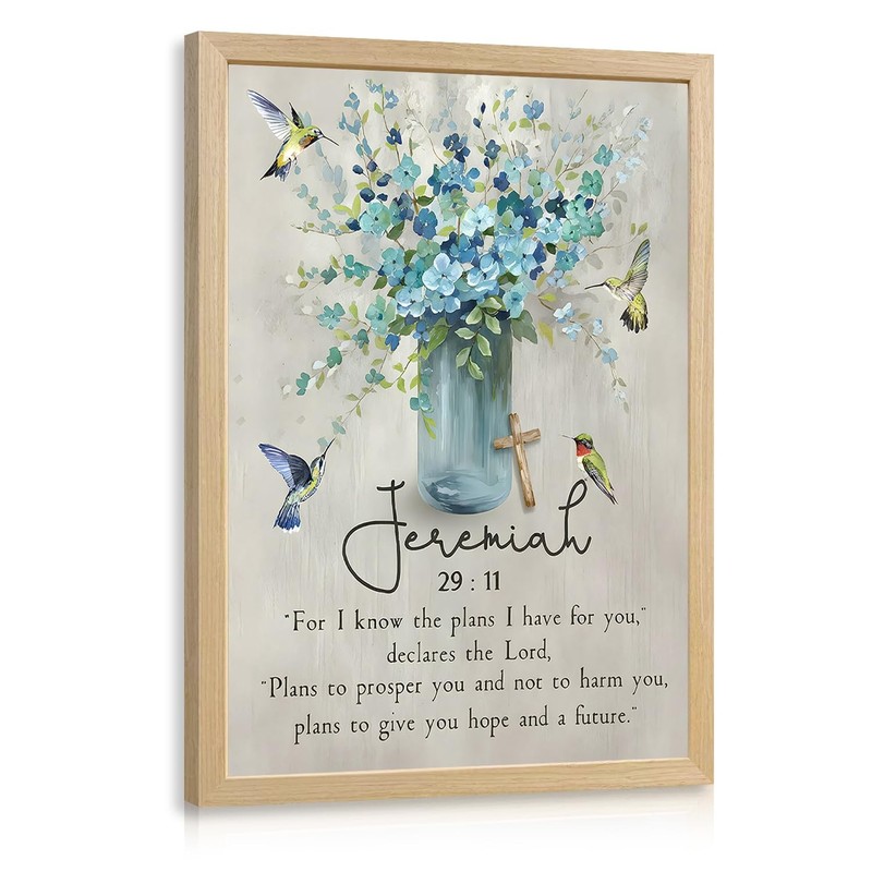 Christian Scripture Wall Art, Bible Verse Wall Decor, Watercolor Flower Canva…