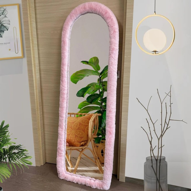 Fluffy Mirror Cover – 64″x21″ Full Length 64″L x 21″W, Pink-without