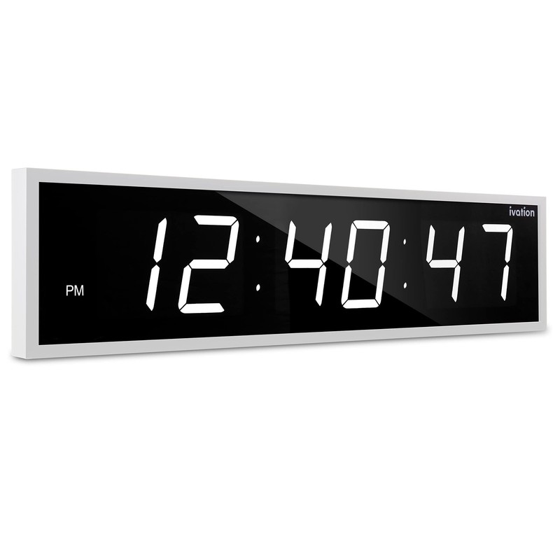 Ivation 24″ Large Digital Clock, 6-Level Brightness, LED Wall Clock, White