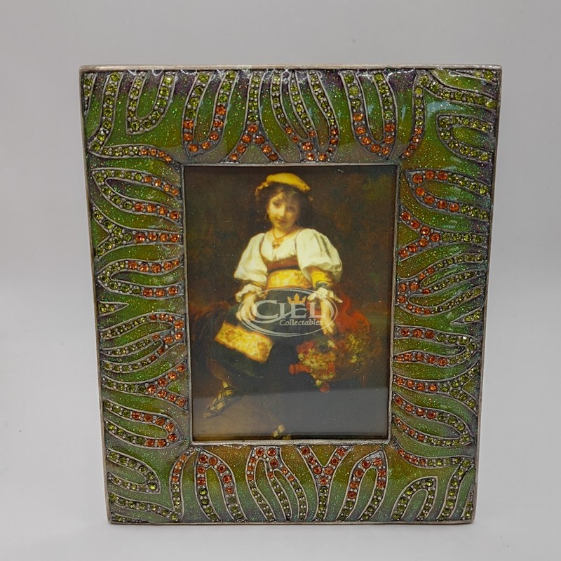 Ciel Collectables Frame Hand Painted Green Enamel Swarovski Crystals 3.5 x 5.5" gallery