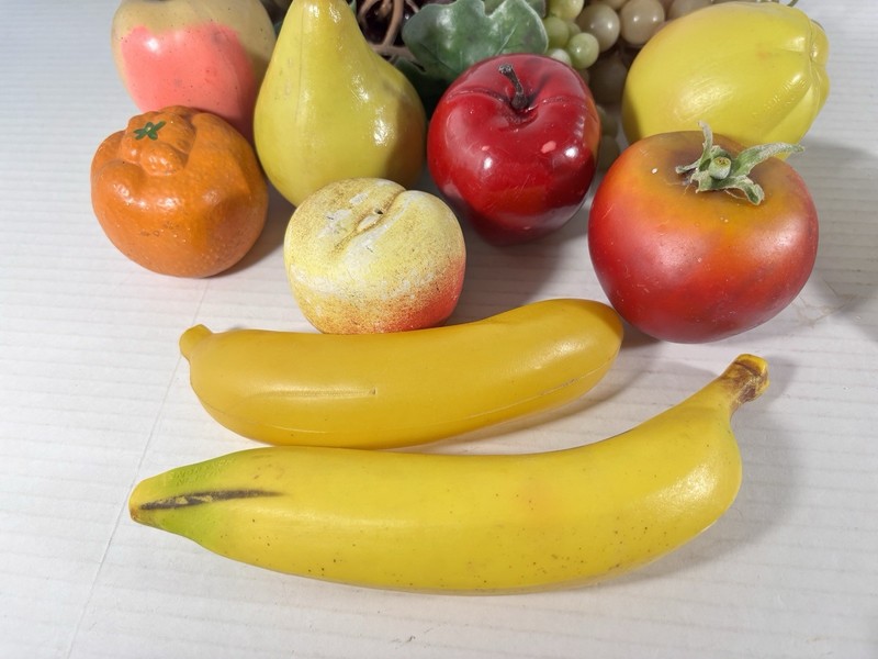 Lot of 31 Ceramic and Plastic Fruit and Vegetables Grapes Apple Pear Corn Pepper gallery