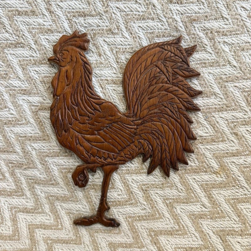 Vintage Wooden Rooster Wall Plaque Farm Country Decor