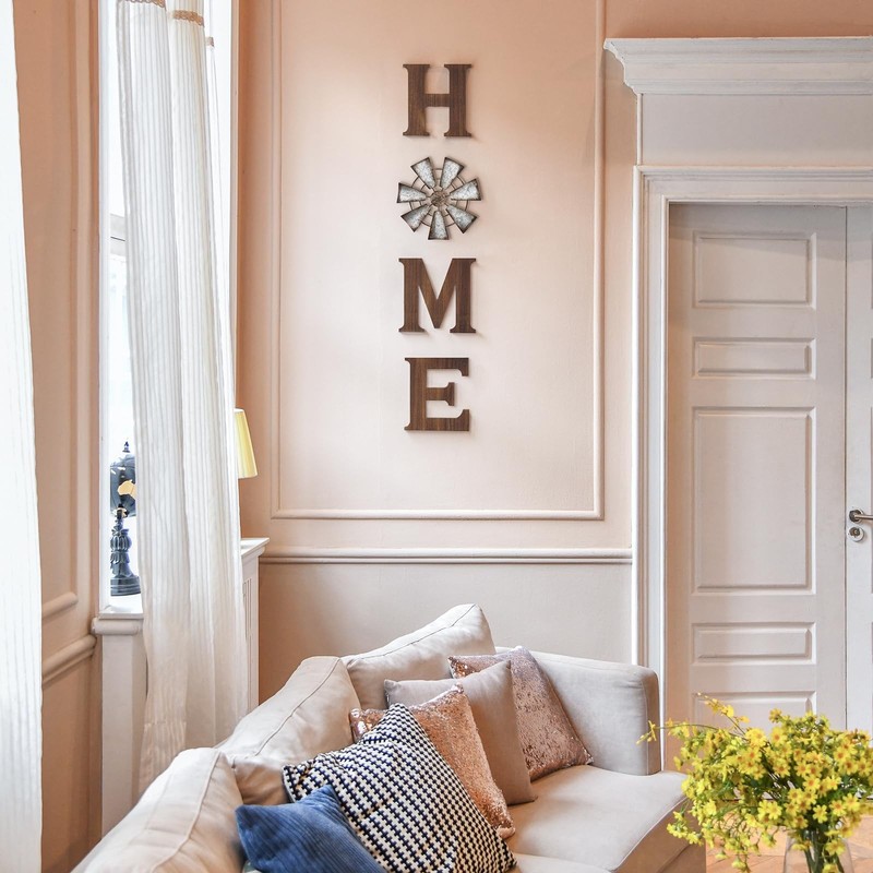 Mkono Farmhouse Wall Decor Wooden Home Sign with Metal Windmill for O Rustic gallery