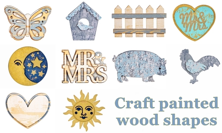 PAINTED LAYERED WOODEN FIGURES CRAFTS DENIM COLOR CELESTIAL FARM ANIMALS WEDDING