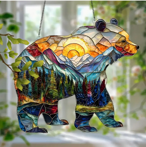 SUNCATCHER- Charming Sun Forest Bear – 8″x7″ Acrylic Window Hanging