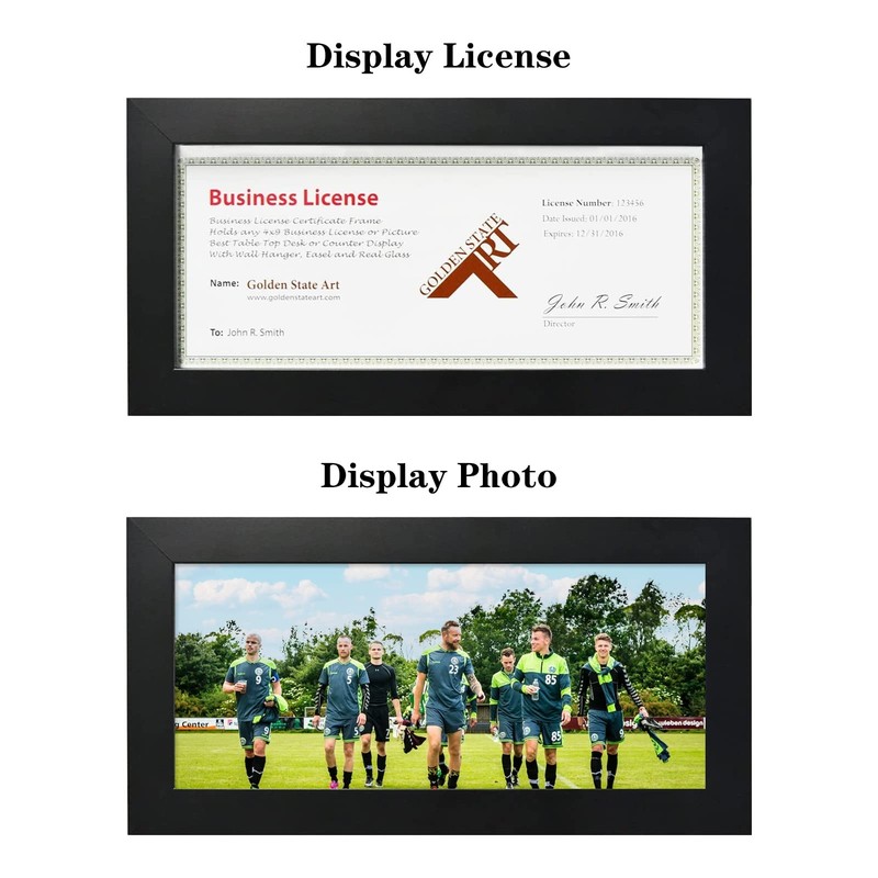 , Wood Frame for 4x9 Business License Certificate with Real Glass & Table-top... gallery