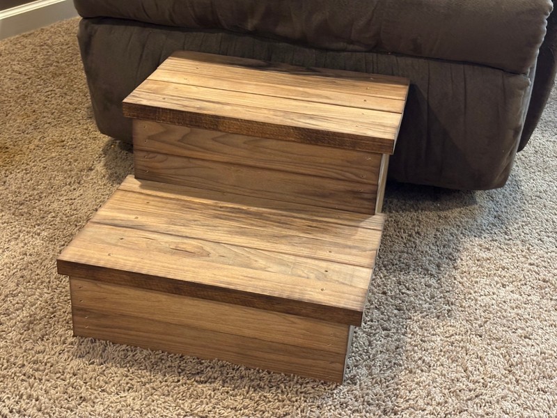 Rustic Early American Wooden Pet Stairs – 2 Step Dog & Cat Ramp for Couch or Bed gallery