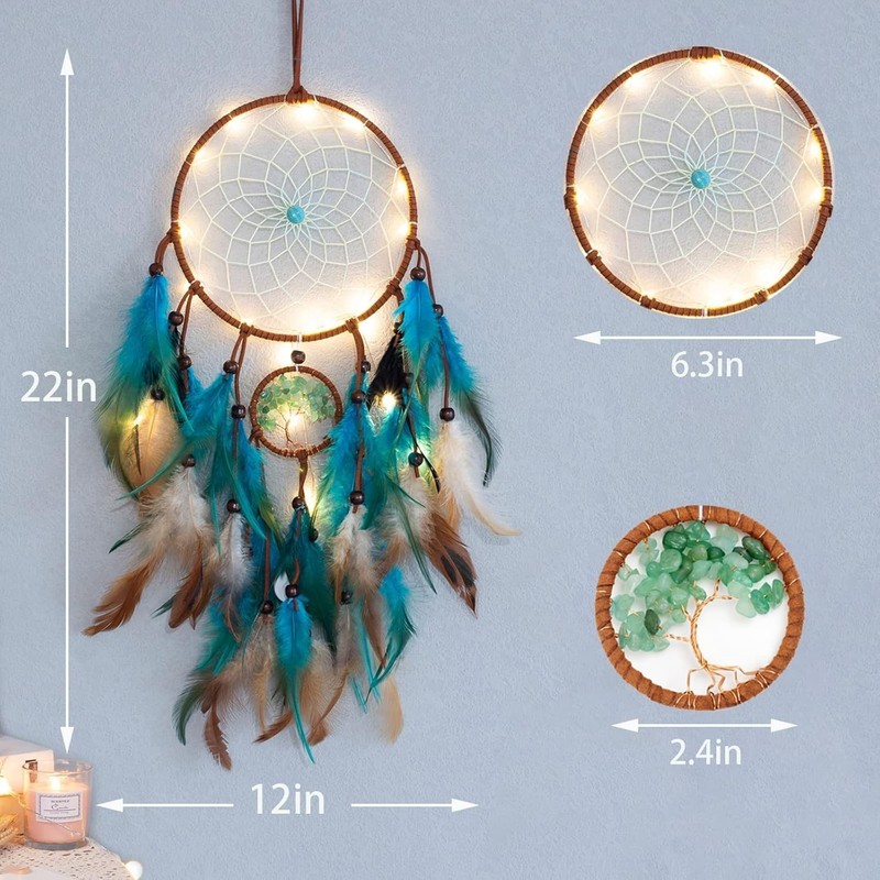 Dream Catcher Blue Tree of Life with Feathers, Mobile LED Fairy Lights Handma... gallery