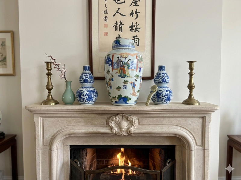 Oriental Color Family Gathering Graphic White Base Porcelain Jar GB344 gallery