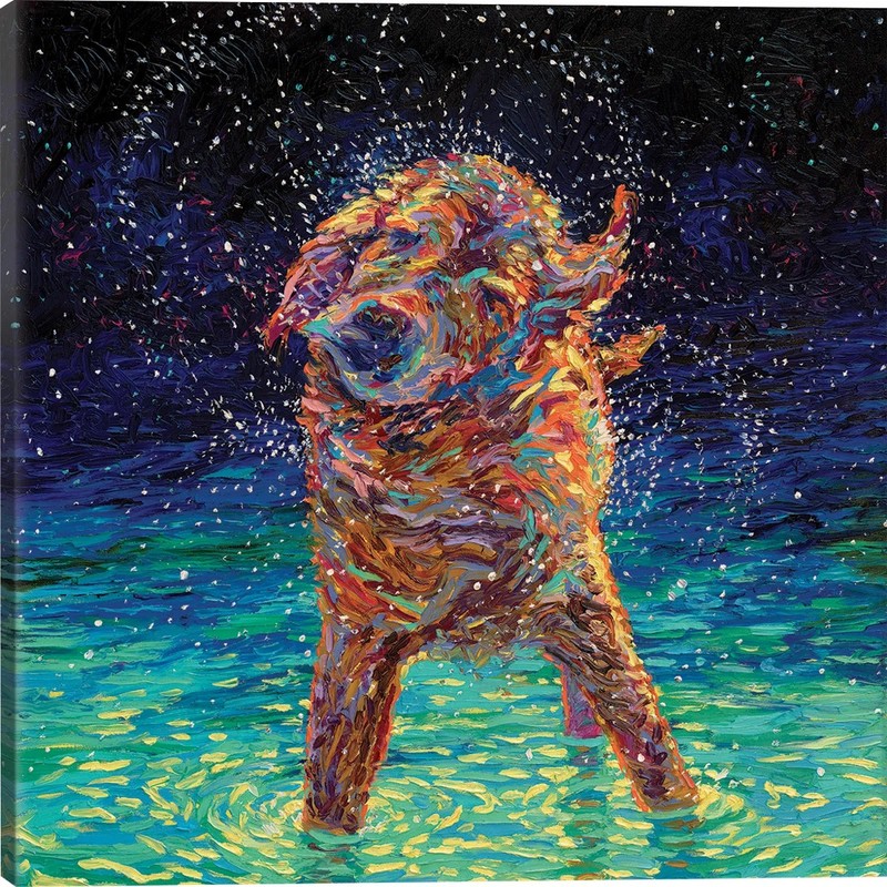 Golden Retriever on Moonlight Swim On Canvas by 12x12 in gallery