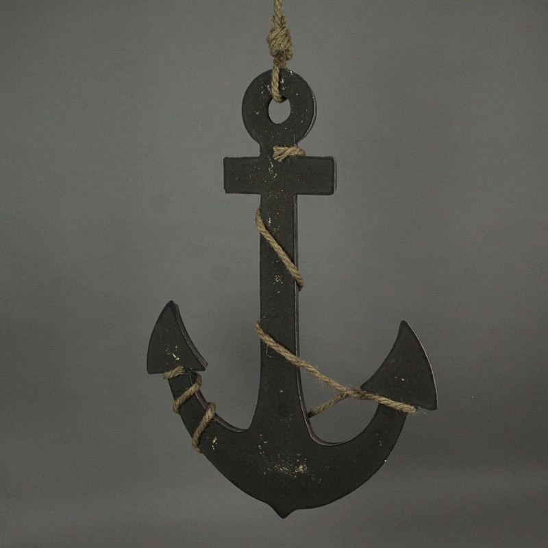 Scratch & Dent Natural Brown Finish Ship Anchor and Rope Nautical Wall Hanging gallery