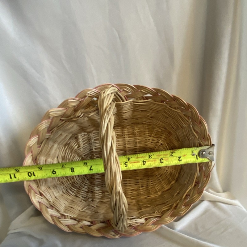 Handmade Oval Wicker Basket with Handle, Beige Pink, 11x8x8 in gallery