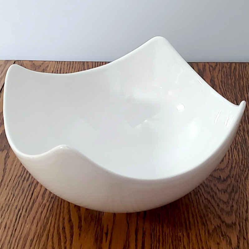 Large White Ceramic Extended Corners Square Bowl Centerpiece Statement Piece 10' gallery