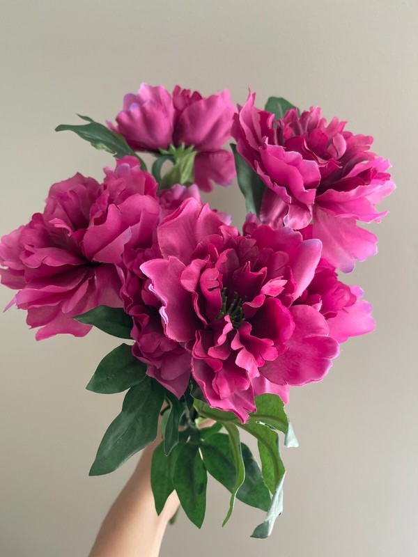 Purple Rose Peony, Faux Silk Floral Spray Bush, Artificial Bouquet, 20" Height gallery