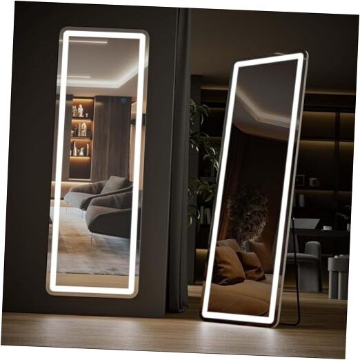 Full Length Mirror with LED Lights, 60″x16″Floor Mirror 60″L x 16″W Rectangular