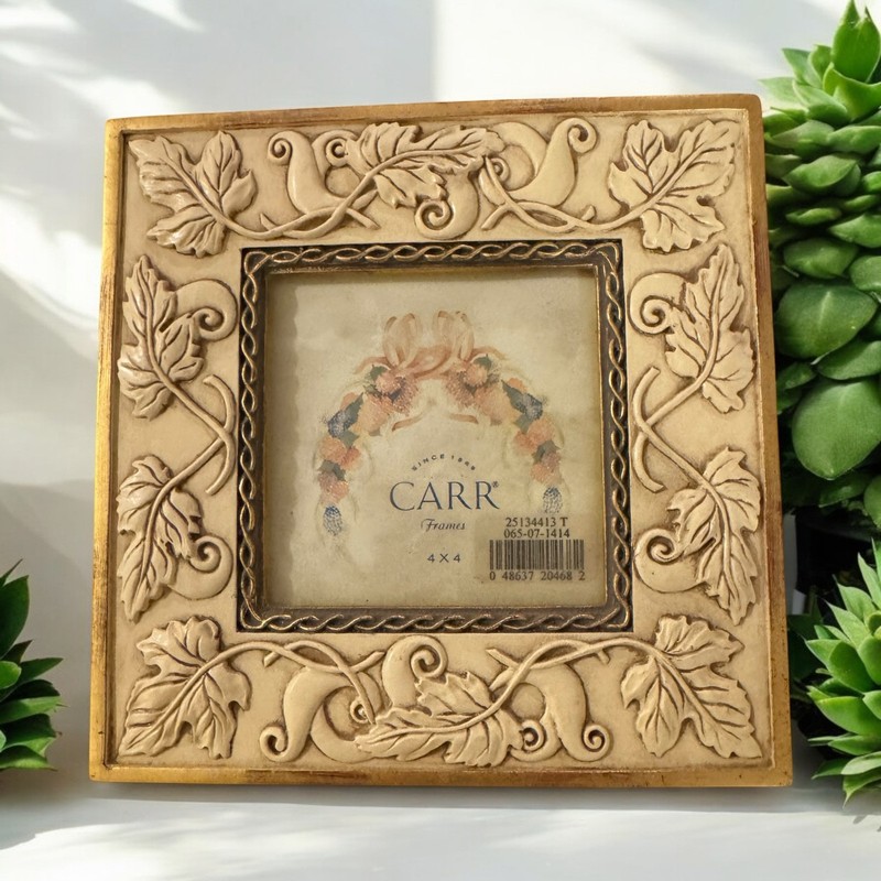 Art Deco Cream Gold Leaf Resin Frame Carr 4 X 4 Chic Unique
