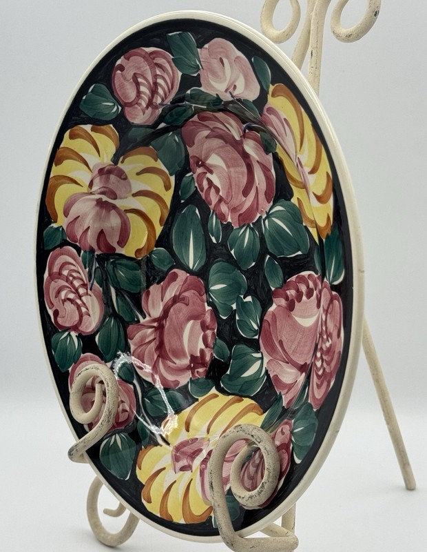 Vtg Wloclawek Poland Faience Earthenware Bowl Hand Painted Hangable Floral 9.75" gallery