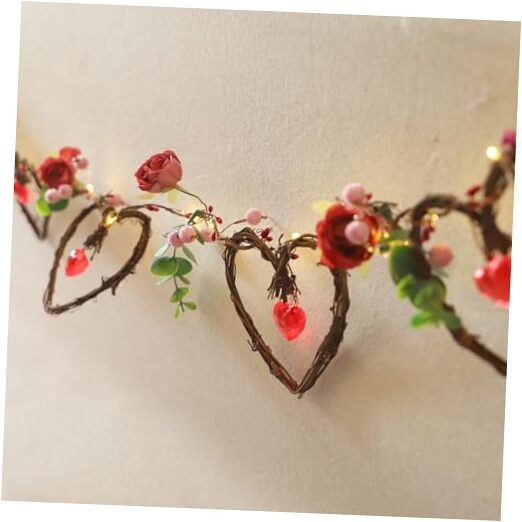 Valentines Day Garland String Lights Battery Operated Valentine Rattan Heart