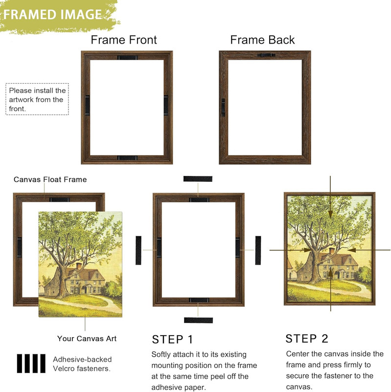 12X16 Canvas Floating Frame with 0.9" Deep, Brown Floater Frame for Canvas Paint gallery