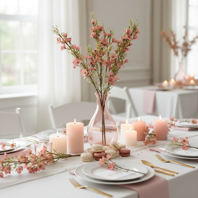 Two Tone Pink Dogwood Stems Ombre Wax Flower Faux Floral Pink Decor 24 Inch gallery