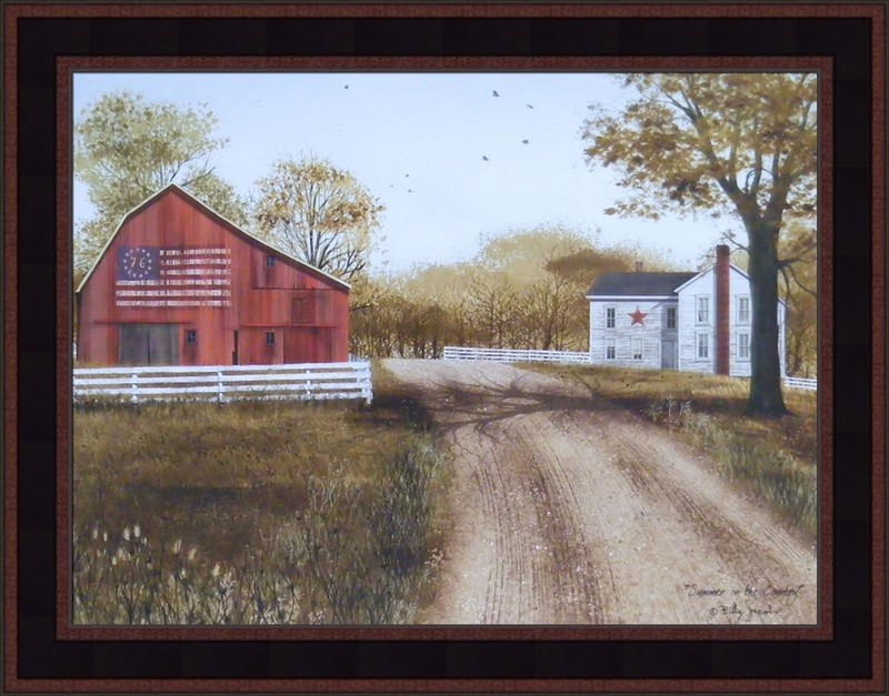 SUMMER IN THE COUNTRY by Billy Jacobs FRAMED PICTURE 15×19 Flag Barn Americana