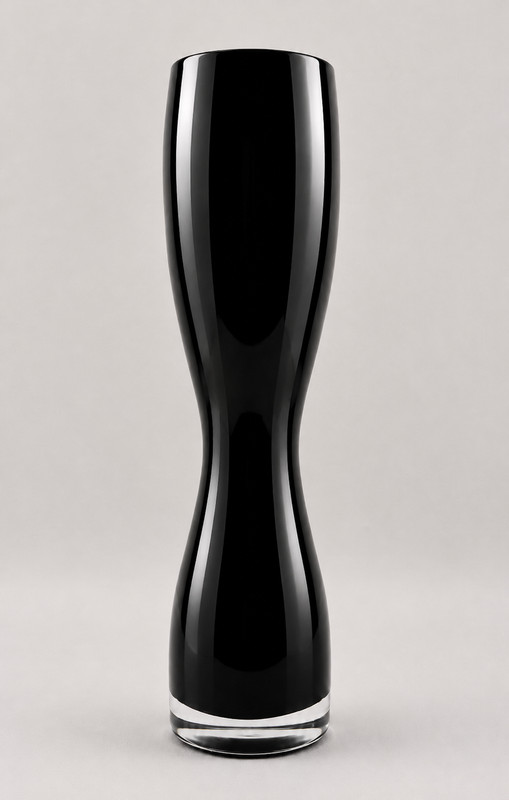 Sleek Tall Shiny Black Decorative Vase with Hourglass Shape