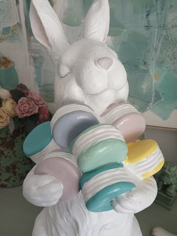 White Bunny Rabbit Holding Macaroons-Easter Decor -24"H gallery