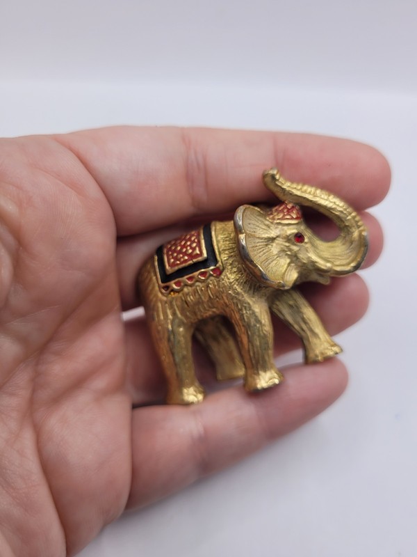 2" Figurine Elephant Gold Tone Paperweight Decor Small Trinket Red Gold gallery