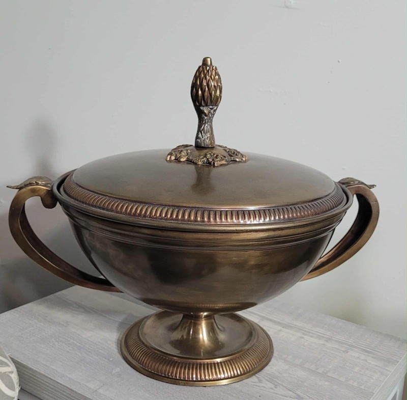 SOLID BRASS BOWL WITH LID LARGE 14.5″ Wide Vintage Beautiful