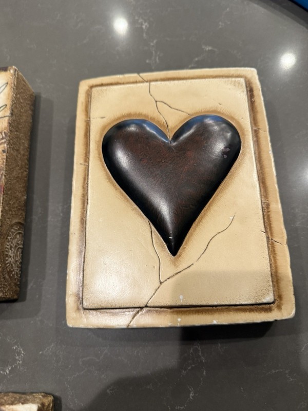 Vintage 3D Valentine Heart Memory Block Plaque In The Style Of Sid Dickens, 8”