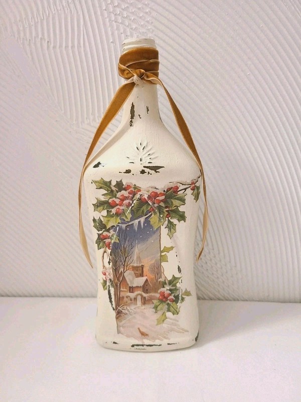 Decorative Painted Bottle Vase Christmas Church New Year Poem Double Sided