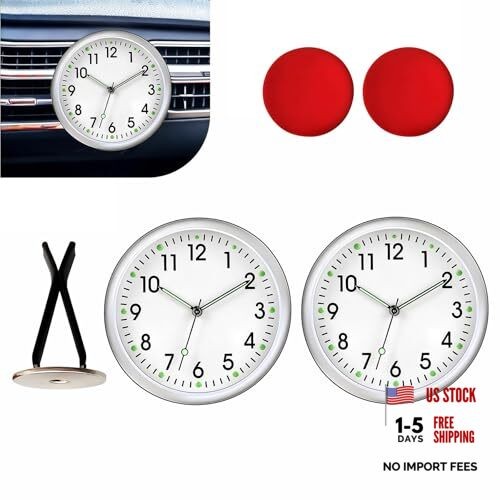2 Pack Mini Car Clocks, 1.57 Inch Luminous Analog Dashboard Clock 2 PCS White