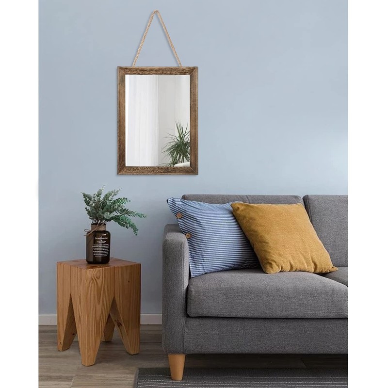 Rustic Wood Mirror Rectangle Decorative Wall Mirrors with Frame for Bedroom gallery