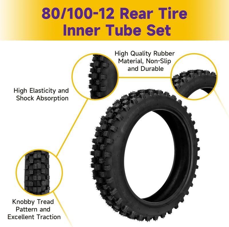 Dirt Bike Rear Tire and Inner Tube 3.00-12 80/100-12 90cc-125cc XR70 CRF70 gallery