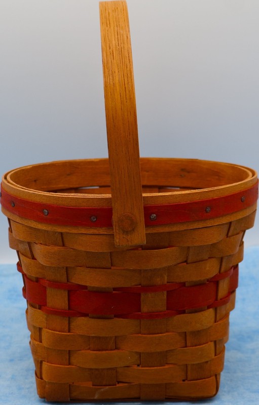 Longaberger 1998 Market Basket Red Trim Swing Handle 8” Farmhouse Decor gallery