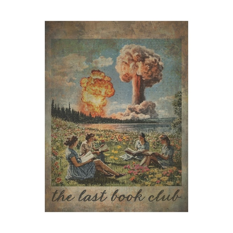LAST BOOK CLUB Wall Art, Apocalypse Atomic Bomb Poster, Bookworm Flower Print