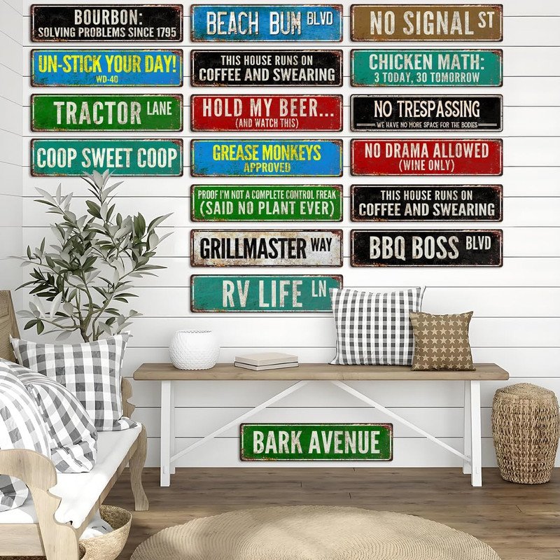 Vintage-Style Metal Street Signs, 16x4 inches, Humorous Wall Art Decor for Ho... gallery