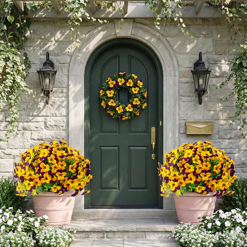 lovemoon 16 Pcs Artificial Pansy Flowers for Outdoors Yellow Faux Silk Spring gallery