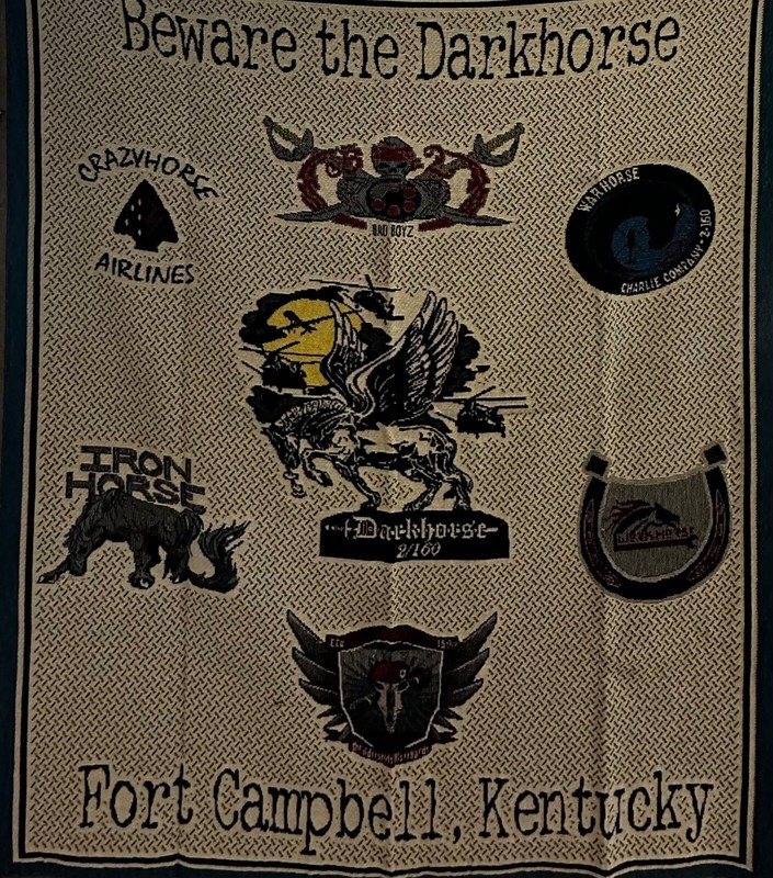 Tapestry throw blanket Beware the Darkhorse Fort Campbell Kentucky 59 x 49 in.
