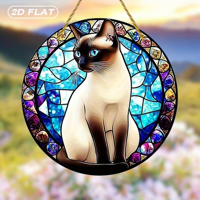 Elegant Siamese Cat Blue Eyes Sparkling Blue Jewel Acrylic Suncatcher Decoration