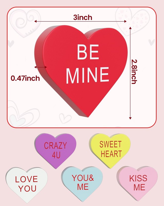 12 Pcs Valentines Day Decor, Double Printed Wooden Conversation Hearts Decor ... gallery