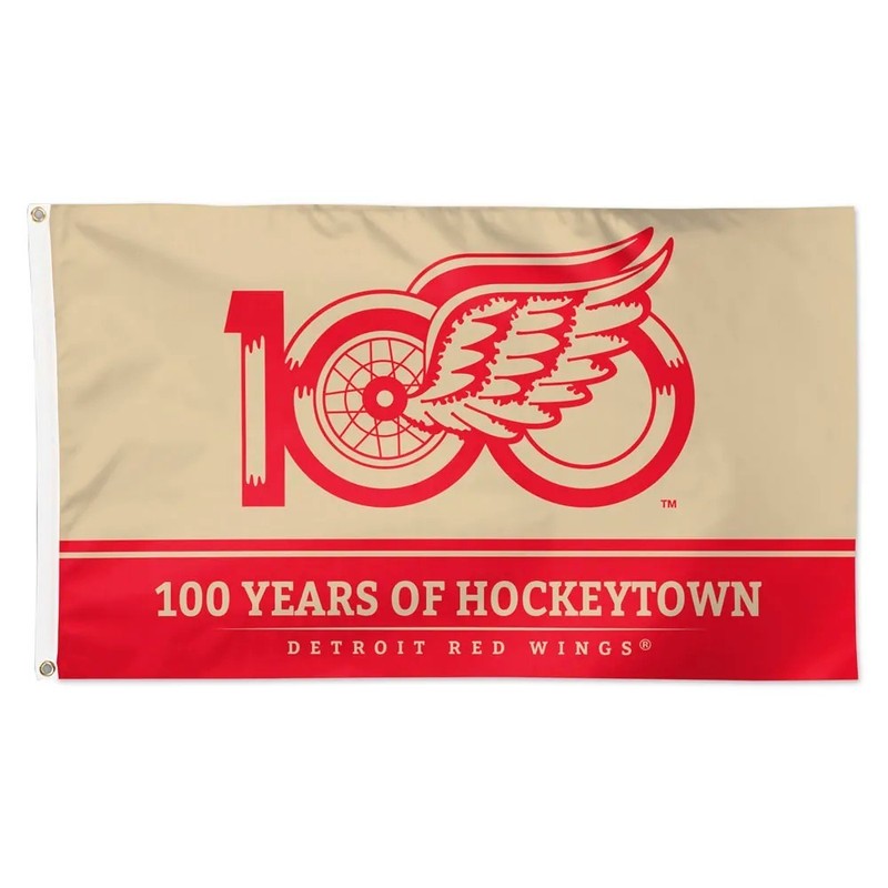 Detroit Hockey Team 100 Years Hockeytown Flag 3×5 ft Red Wings Fan Decor Banner