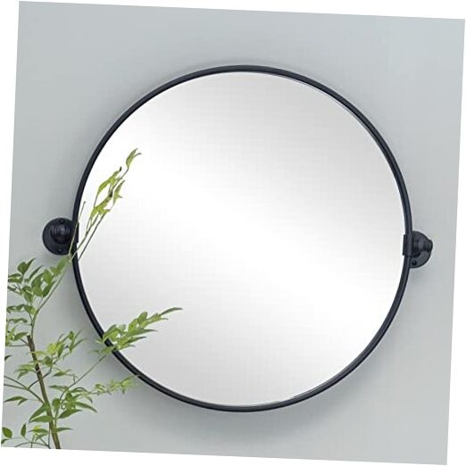Round Pivot Bathroom Mirror Black Circle Metal Framed 24″L x 24″W Matte Black