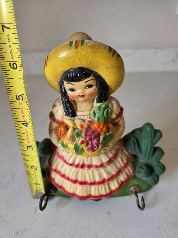 Rare MCM Vintage Mexican Woman Chalkware Girl Wall Plaque Potholder Key Holder gallery
